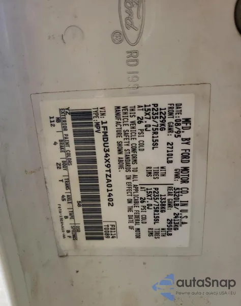 1996 Ford Explorer из США, поврежденный, VIN 1FMDU34X9TZA01402